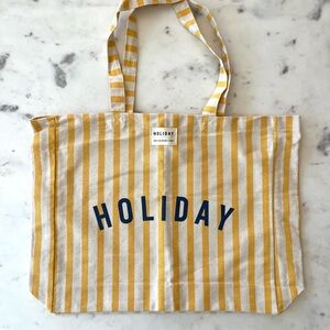 Sezane x Holiday Yellow and White Striped Canvas Tote Bag